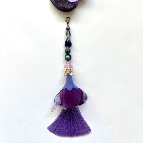 Artist Made MYSTICAL Purple Blue Party Festival Flower Hair Decor Clip Tassel - Picture 6 of 8